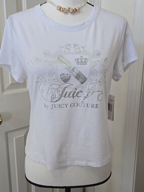 JUICY BY JUICY COUTURE BRAND WOMEN'S JUNIOR SIZE WHITE CROP TEE SIZE LARGE